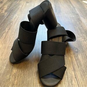 COS Womens Heels Sandals Round Block Chunky Heel Black Elastic Straps Size US 6